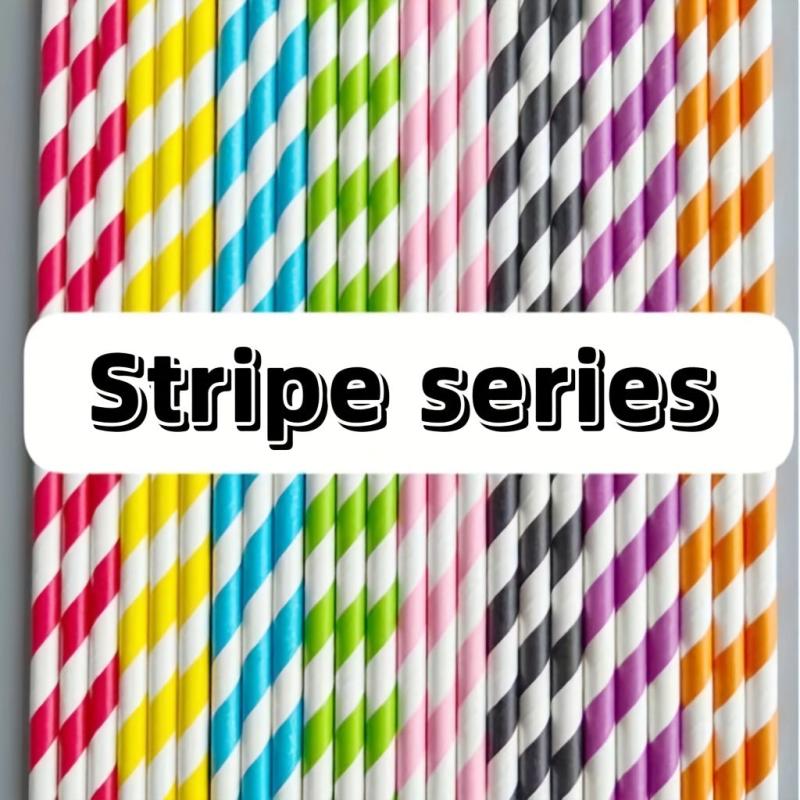 100pcs Striped Paper Straws Disposable Drinking Straws - Eco-Friendly
