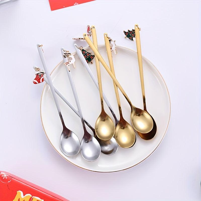 4pcs Christmas Spoon Set Stainless Steel Coffee Fruit Soup Gift