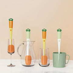 3-in-1 Carrot Brush Long Handle Cup Brush with Removable Cup Cover and Sponge