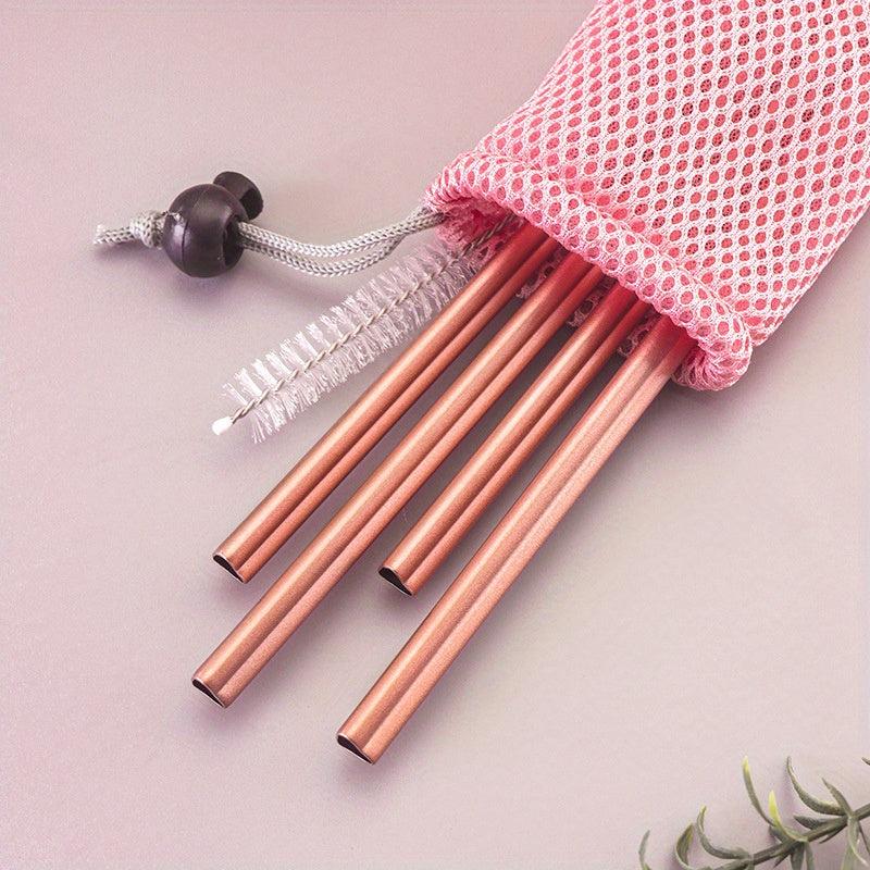 8pcs Stainless Steel Heart Straw, Long Drink Portable Kitchen Tools