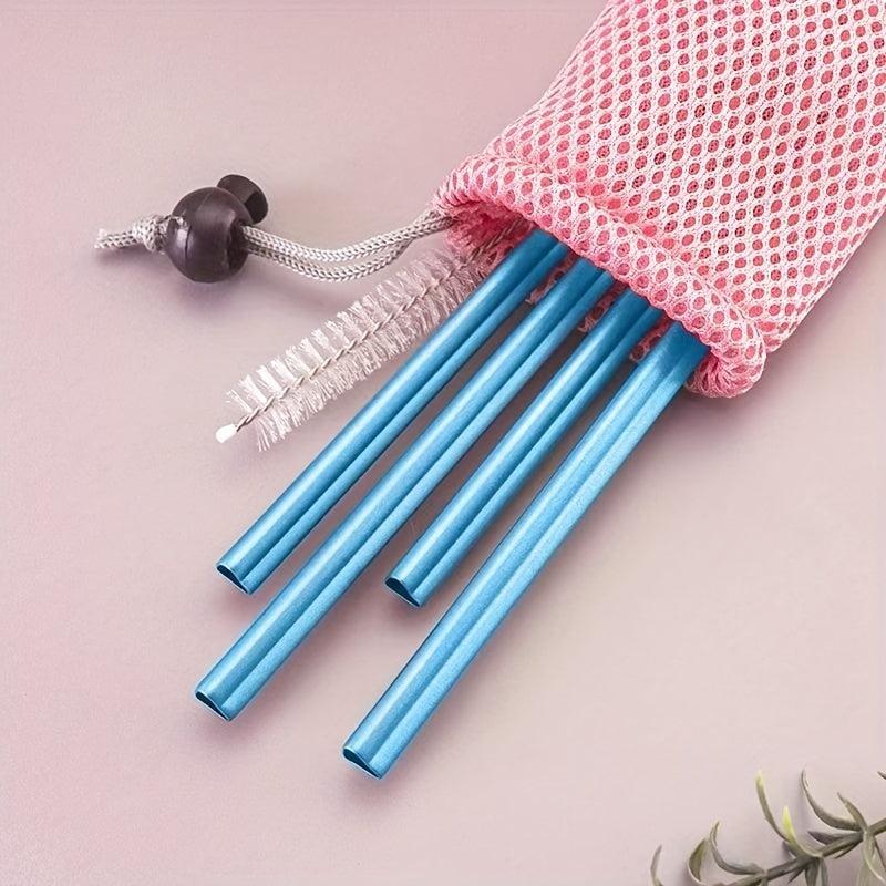 8pcs Stainless Steel Heart Straw, Long Drink Portable Kitchen Tools