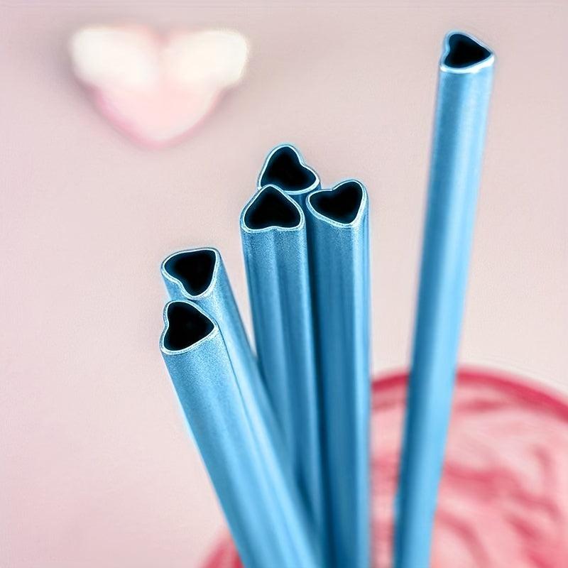 8pcs Stainless Steel Heart Straw, Long Drink Portable Kitchen Tools