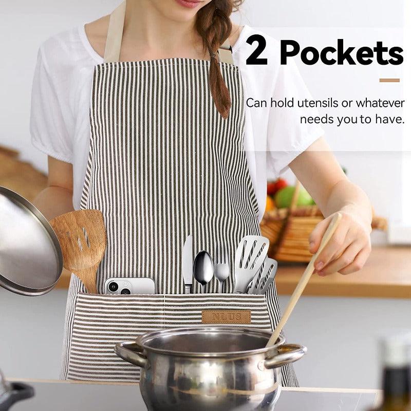 Polyester Apron Unisex Adjustable Cooking Apron Two Pockets Solid Apron