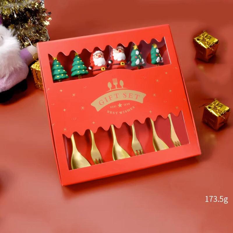 6pcs Stainless Steel Fruit Fork Set Christmas Ornaments