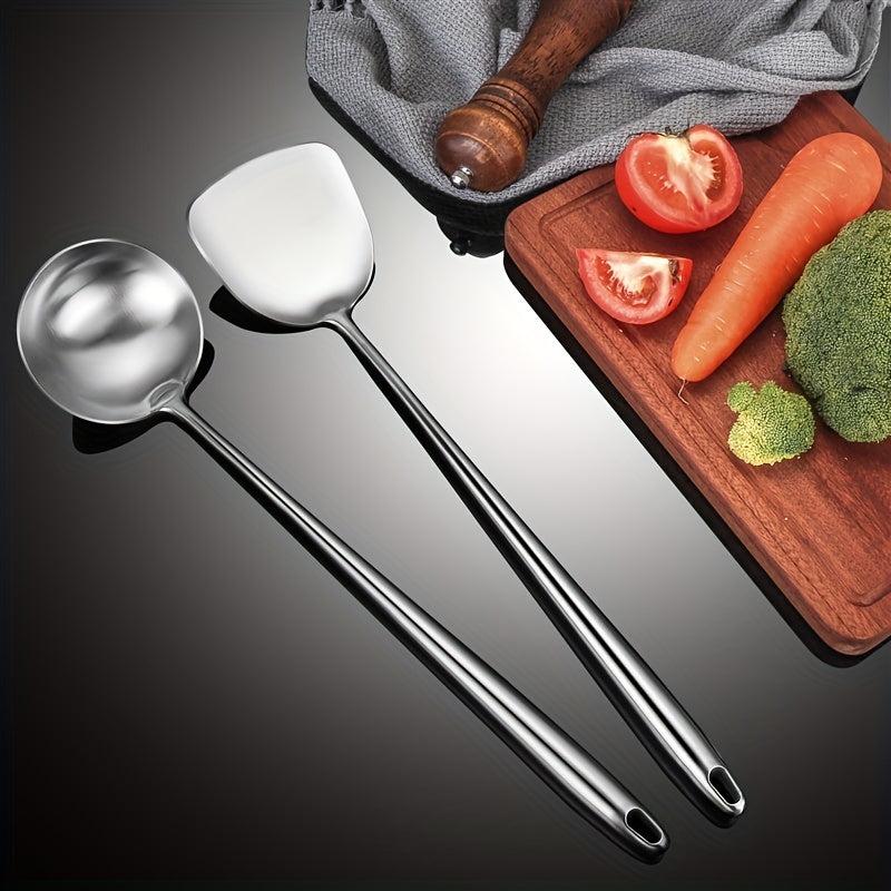Stainless Steel Kitchen Utensils Set - Wok Spatula & Ladle Frying Spoon