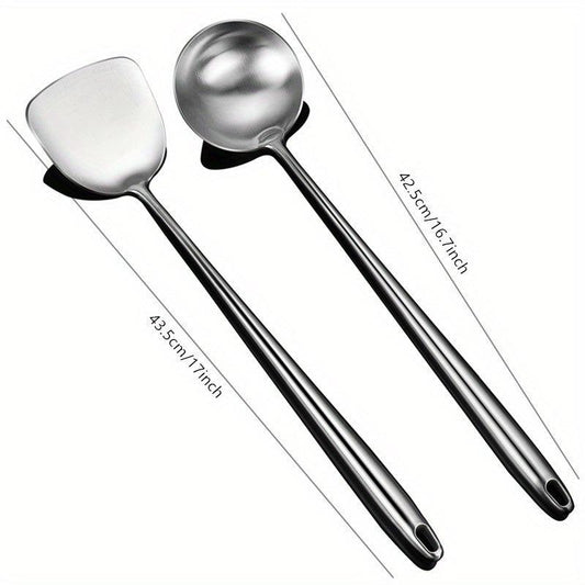 Stainless Steel Kitchen Utensils Set - Wok Spatula & Ladle Frying Spoon