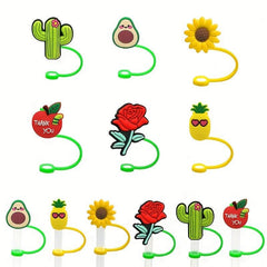 Reusable Straw Tips Cover Sunflower Pattern Dust-proof Plug