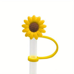 Reusable Straw Tips Cover Sunflower Pattern Dust-proof Plug
