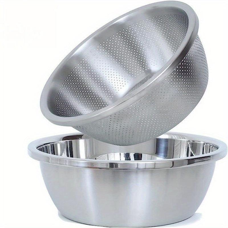Stainless Steel Double Layer Colander Basket Set - Large Capacity, Reusable