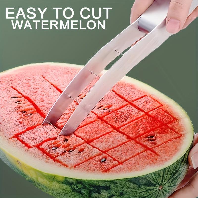 3pcs Watermelon Slicer Stainless Steel Cutter Divider Reusable with 2 Forks