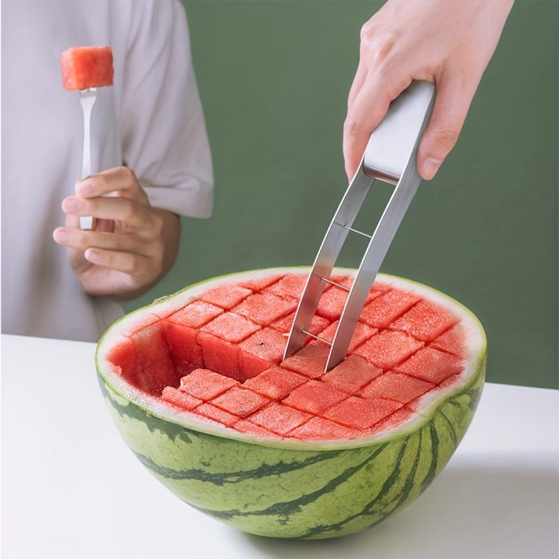 3pcs Watermelon Slicer Stainless Steel Cutter Divider Reusable with 2 Forks