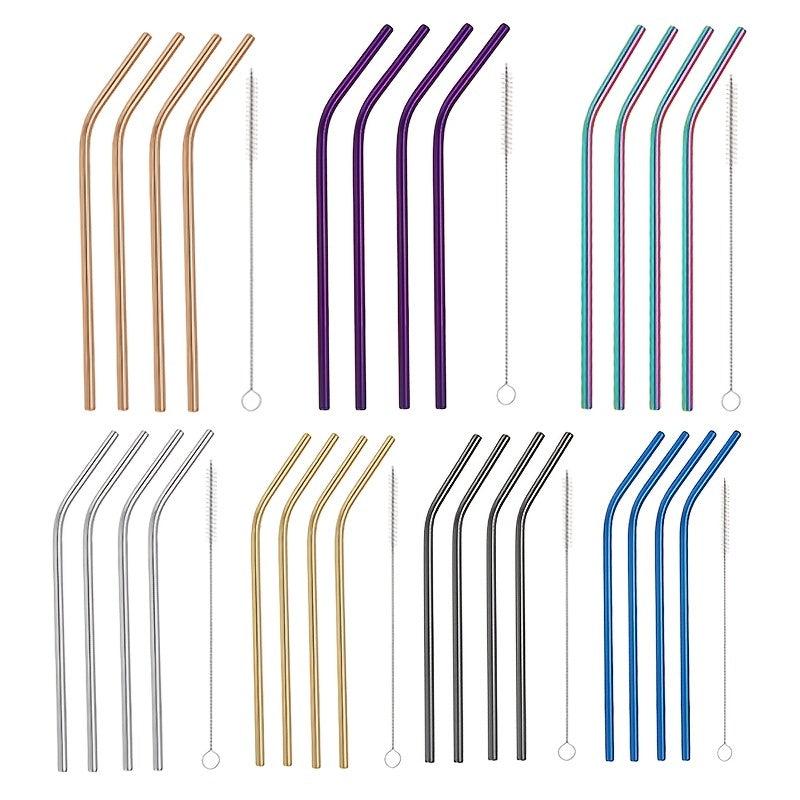 4pcs Stainless Steel Straw with Brush - Portable & Ideal for Coffee Milk Tea