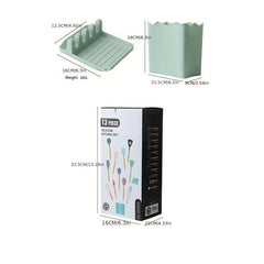 Silicone Kitchen Utensils Set With Wooden Handles & Container