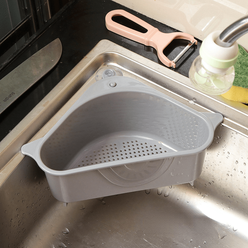 Triangle Drain Basket with Suction Cup for Kitchen Cleanup