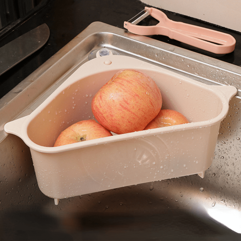 Triangle Drain Basket with Suction Cup for Kitchen Cleanup
