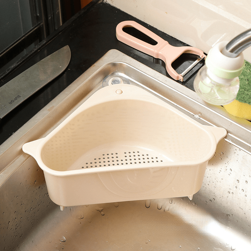 Triangle Drain Basket with Suction Cup for Kitchen Cleanup