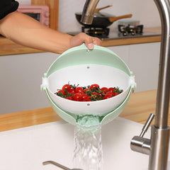 1pc Double Layer Drainage Basket Fruit And Vegetable Storage Basket