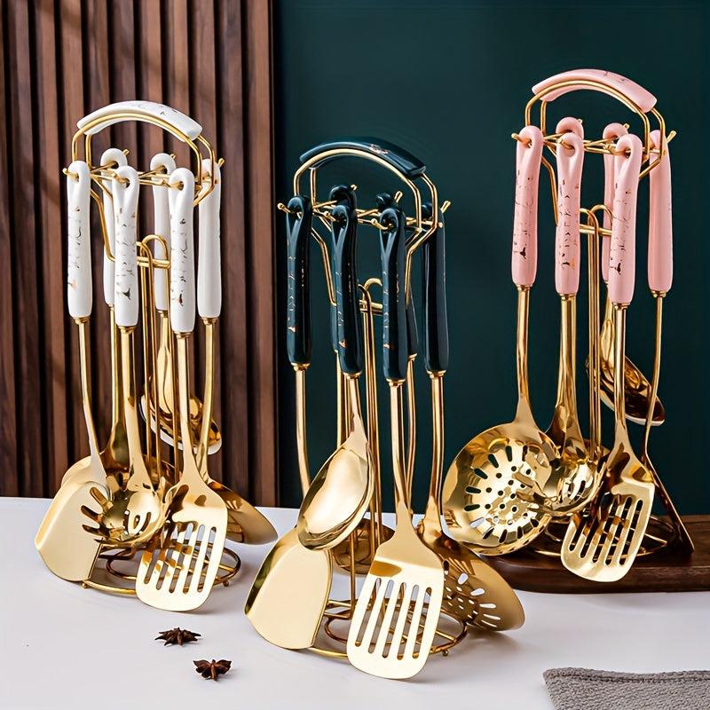 7pcs Kitchen Utensils Set Nordic Light Cooking Shovel Spoon Ceramic Handle