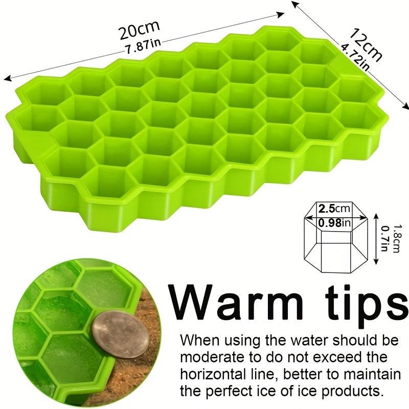 37-Cavity Honeycomb Ice Cube Trays Silicone Mold BPA-Free with Lid