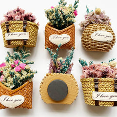 3pcs Flower Basket Fridge Magnets Kitchen Decor Adhesive Refrigerator Stickers