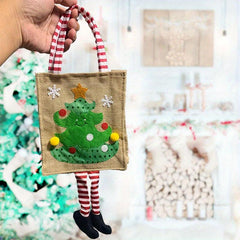 Christmas Fabric Gift Bag Cartoon Print Hanging Stripe Bag