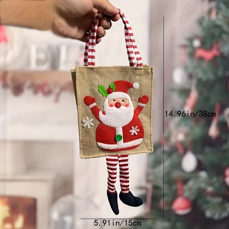 Christmas Fabric Gift Bag Cartoon Print Hanging Stripe Bag