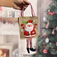 Christmas Fabric Gift Bag Cartoon Print Hanging Stripe Bag
