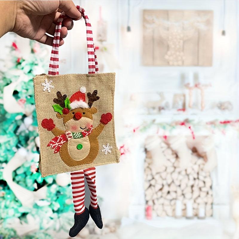 Christmas Fabric Gift Bag Cartoon Print Hanging Stripe Bag