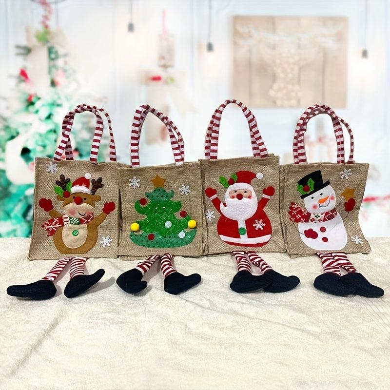 Christmas Fabric Gift Bag Cartoon Print Hanging Stripe Bag