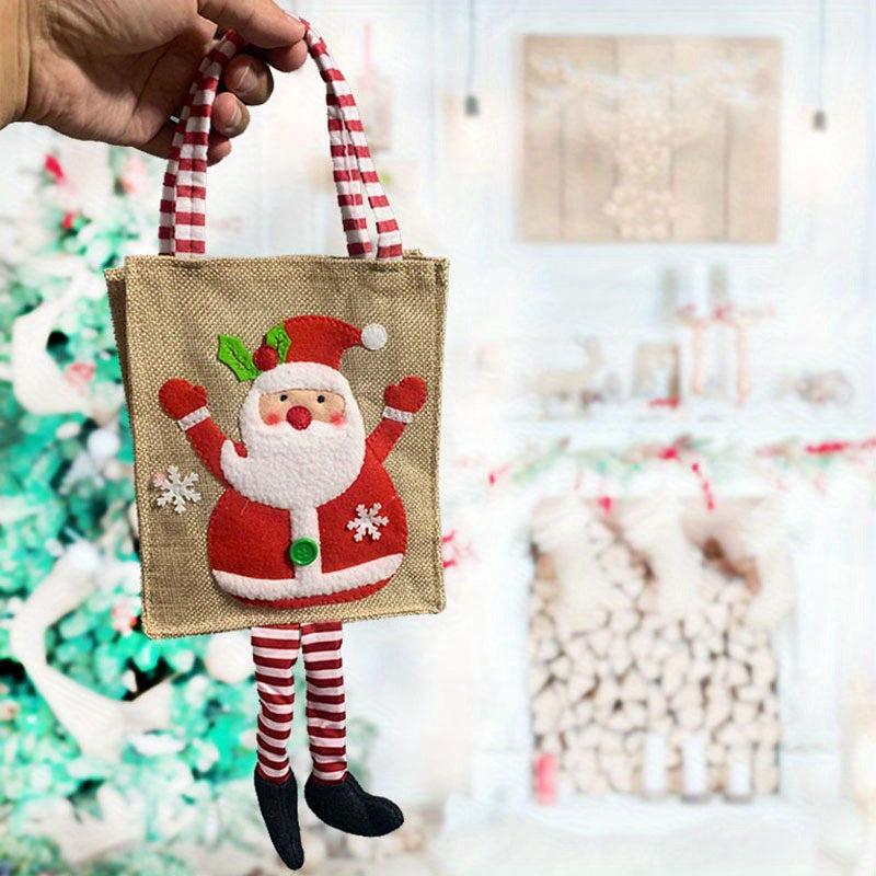 Christmas Fabric Gift Bag Cartoon Print Hanging Stripe Bag