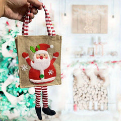 Christmas Fabric Gift Bag Cartoon Print Hanging Stripe Bag