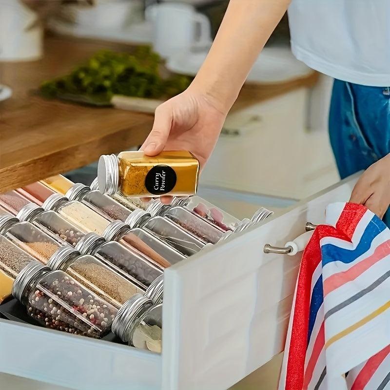 Spice Drawer Organizer Set 24 Jars Tray Rack Seasoning Jars Insert