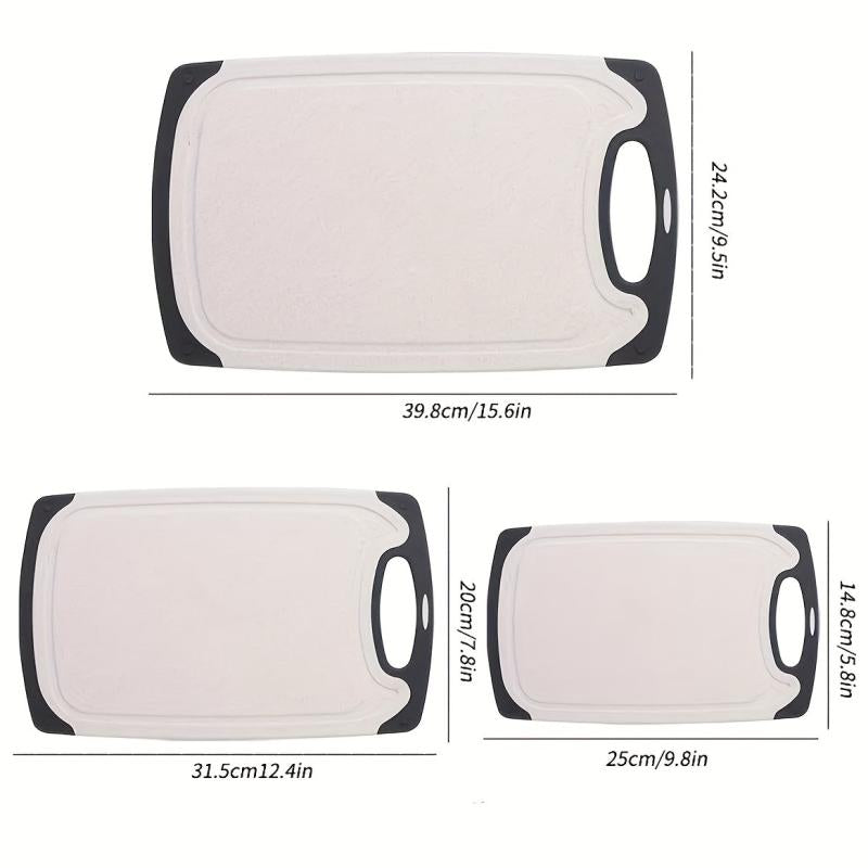 3pcs Plastic Cutting Board Set with Juice Groove & Easy Grip Handle
