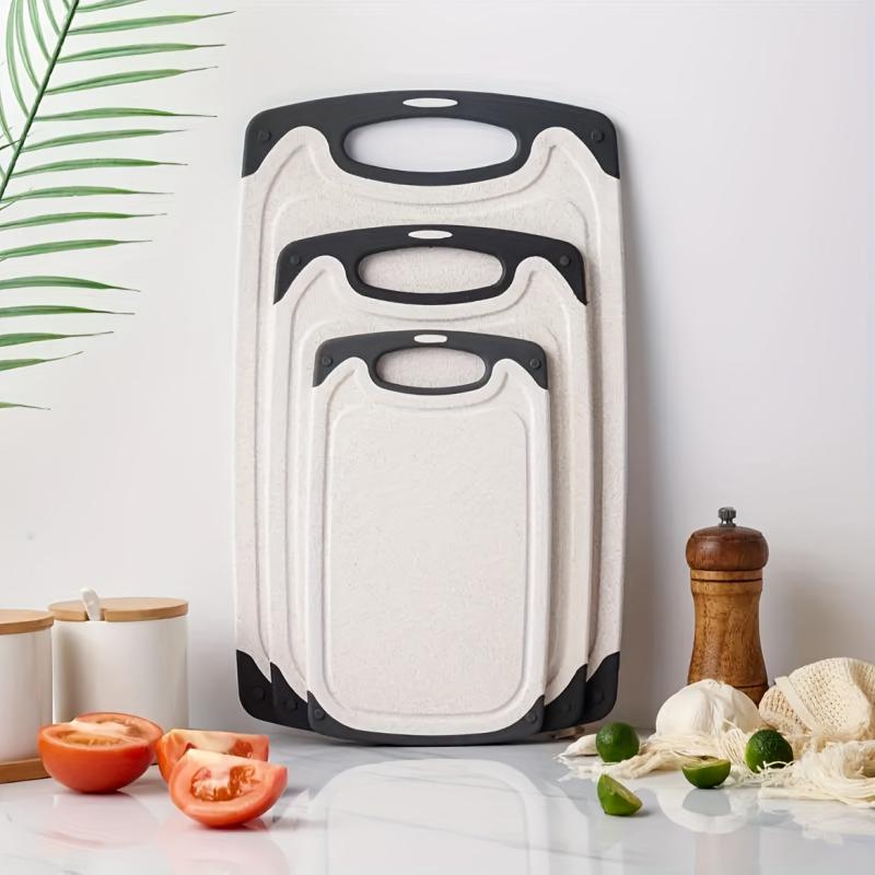 3pcs Plastic Cutting Board Set with Juice Groove & Easy Grip Handle