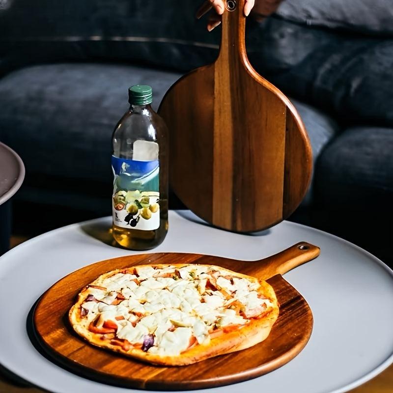 Round Wooden Pizza Serving Board with Handle