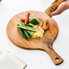 Round Wooden Pizza Serving Board with Handle