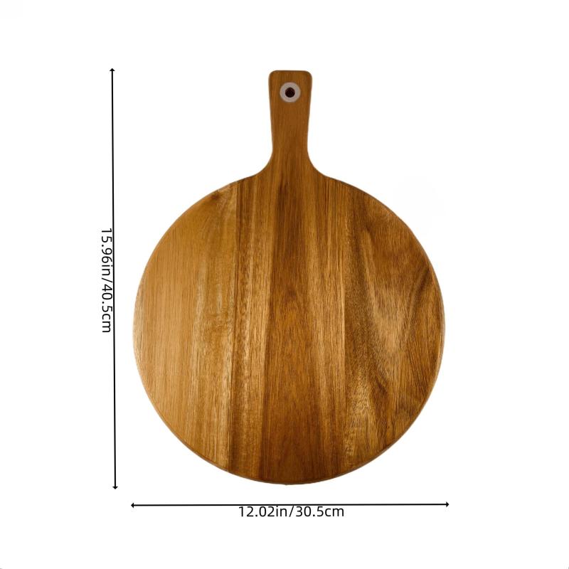 Round Wooden Pizza Serving Board with Handle