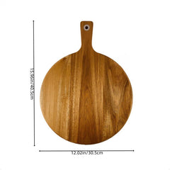 Round Wooden Pizza Serving Board with Handle