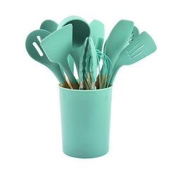 12pcs Silicone Cooking Utensils Set with Wooden Handle Non stick Pot