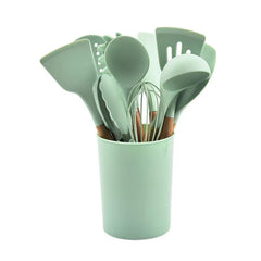 12pcs Silicone Cooking Utensils Set with Wooden Handle Non stick Pot