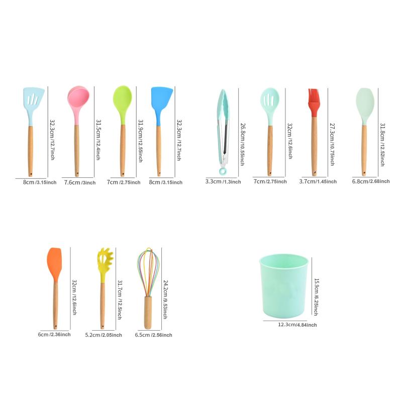 12pcs Silicone Cooking Utensils Set with Wooden Handle Non stick Pot