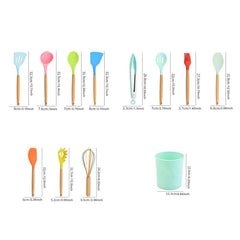12pcs Silicone Cooking Utensils Set with Wooden Handle Non stick Pot