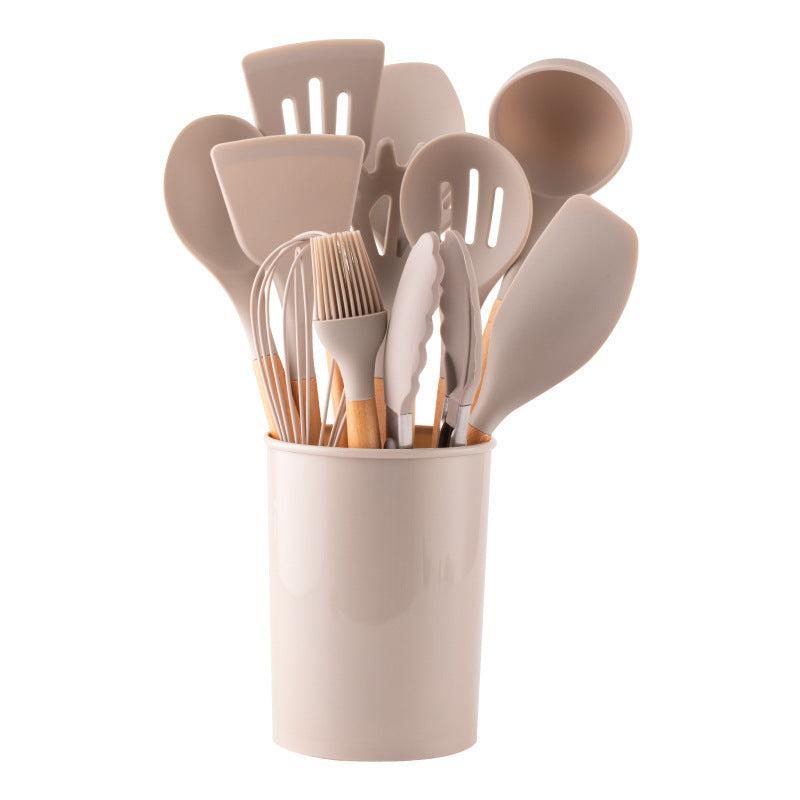 12pcs Silicone Cooking Utensils Set with Wooden Handle Non stick Pot