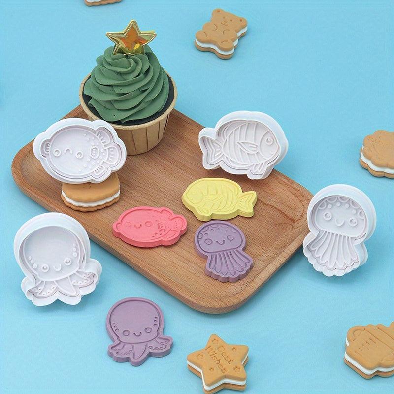 4pcs Ocean Animals Cookie Cutters Marine Life Fondant Mold Baking Tools