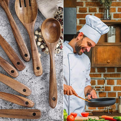 8pcs Natural Teak Wooden Spoons for Cooking Set of 8 Kitchen Utensils