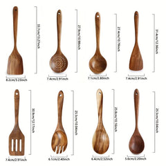 8pcs Natural Teak Wooden Spoons for Cooking Set of 8 Kitchen Utensils