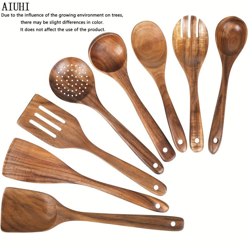 8pcs Natural Teak Wooden Spoons for Cooking Set of 8 Kitchen Utensils