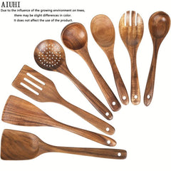 8pcs Natural Teak Wooden Spoons for Cooking Set of 8 Kitchen Utensils