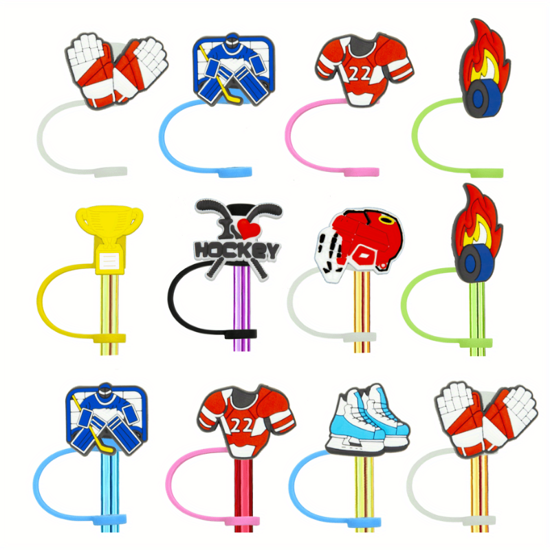 8pcs Sports Theme Straw Tips Cover Reusable Toppers Caps Party Decor