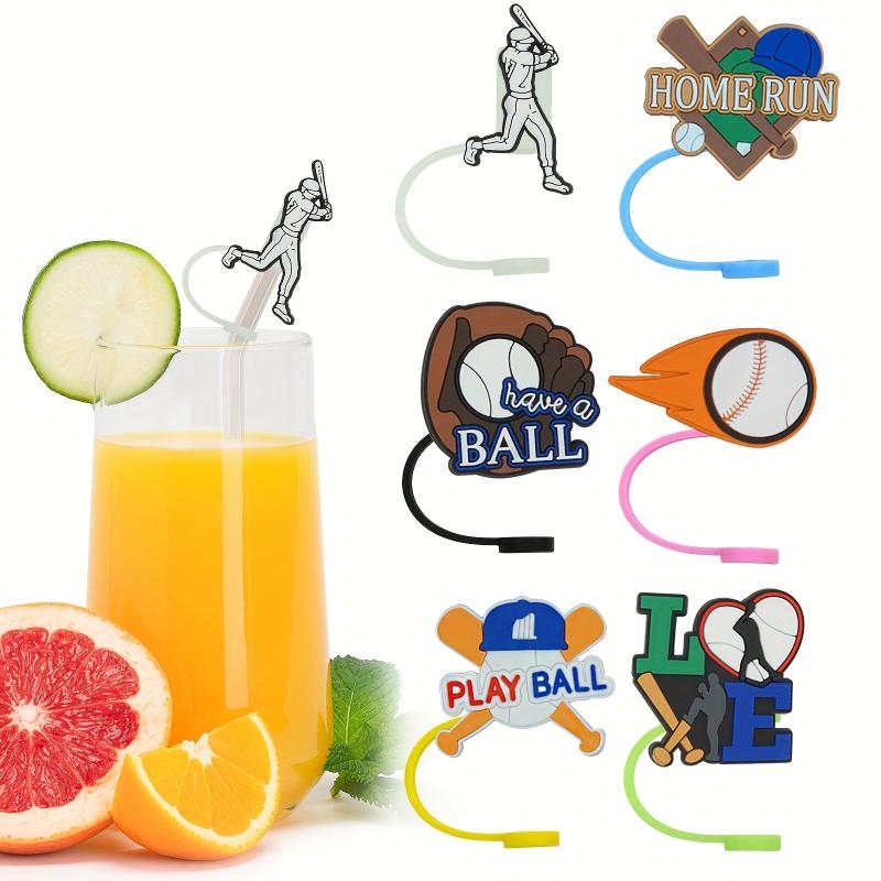 8pcs Sports Theme Straw Tips Cover Reusable Toppers Caps Party Decor